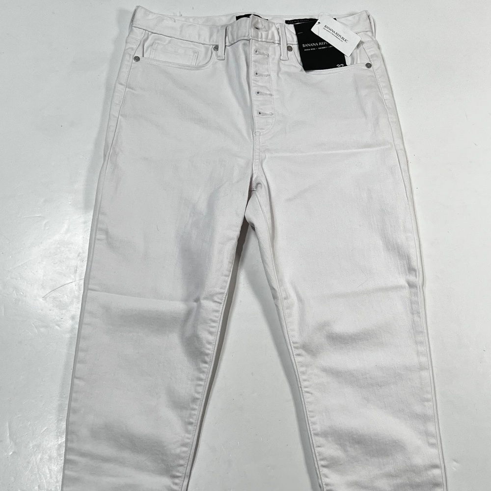 Banana Republic White High Rise Button Fly Skinny Jeans Womens Sz 29 NWT $110